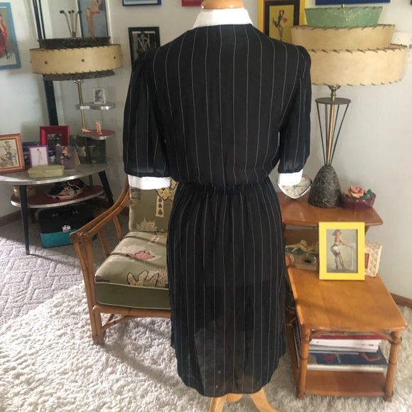 SOLD Vintage 1940s Style Dress Black White Stripe Sheer S M Rockabilly Pinup - Picture 6 of 6
